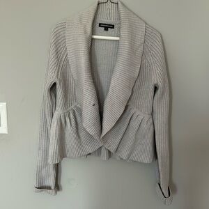 Grey express sweater ruffle trim acrylic and wool